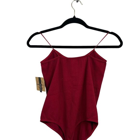 One Step Up Body Suit Stretch Ribbed Spaghetti Straps Snap Bottom Red Women L/XL - Picture 4 of 5